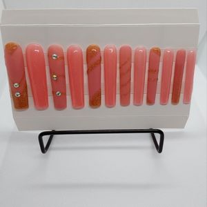 HAND PAINTED PRESS ON NAILS, XXXL SQUARE NAILS, NUDE GLITTER, 24 NAILS